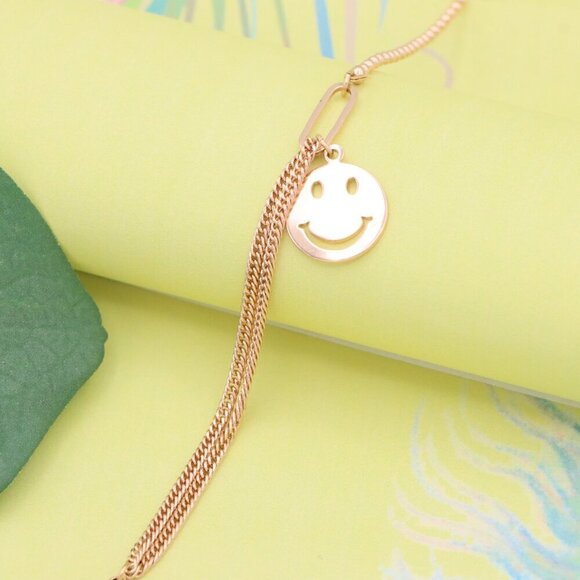 "Rose Gold Bracelet with Smiley Charm, Dual Chain, XPBL1090 - Picture 5 of 12